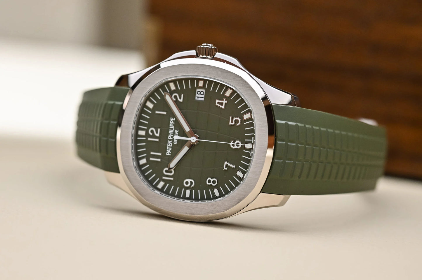 Patek Philippe Aquanaut Steel Green Rubber Strap Mens Watch - 5168G