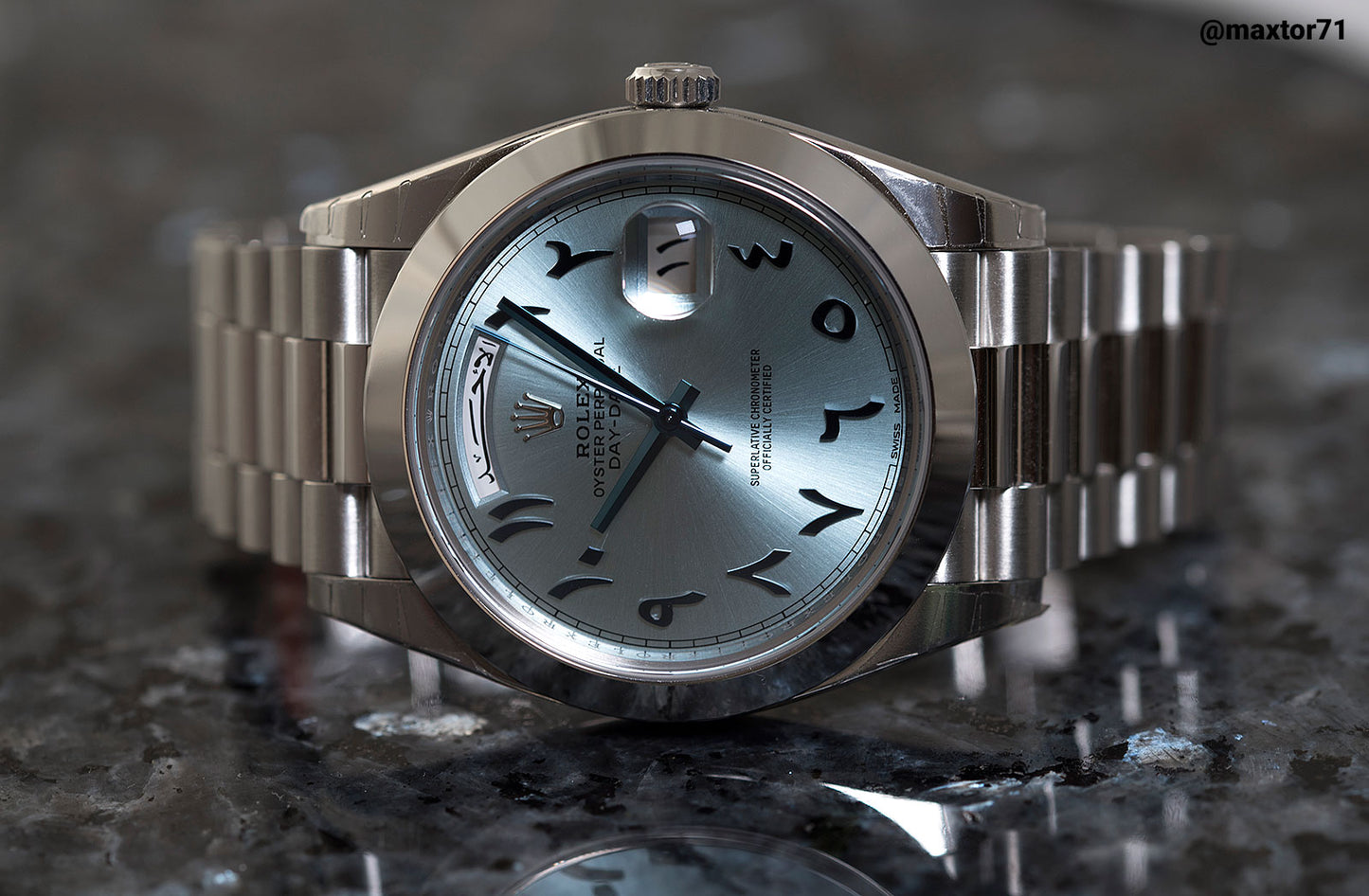 Rolex Day-Date 40 Ice Blue Arabic Dial Middle East