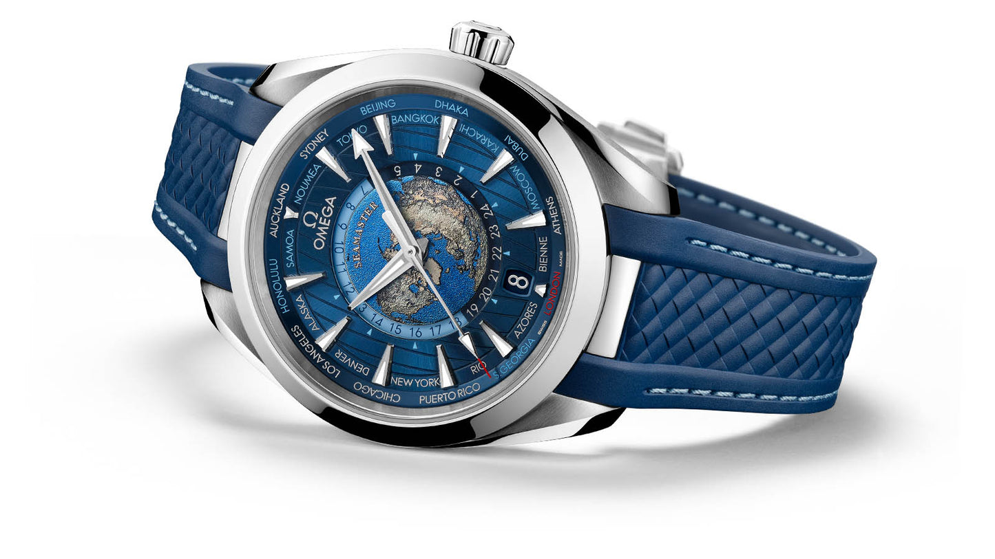 Omega Seamaster Aqua Terra Blue Dial, Blue Rubber 150m Master Chronometer Gmt 220.12.43.22.03.001