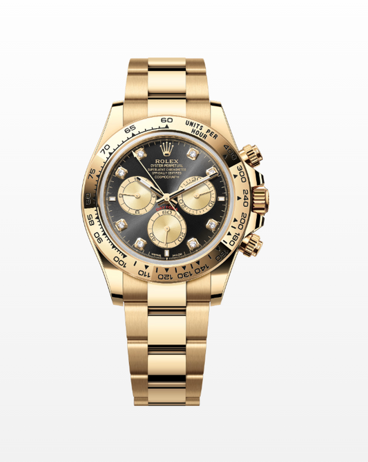 Superclone Rolex Daytona 40 mm Bright black and golden set with diamonds Dial 126508