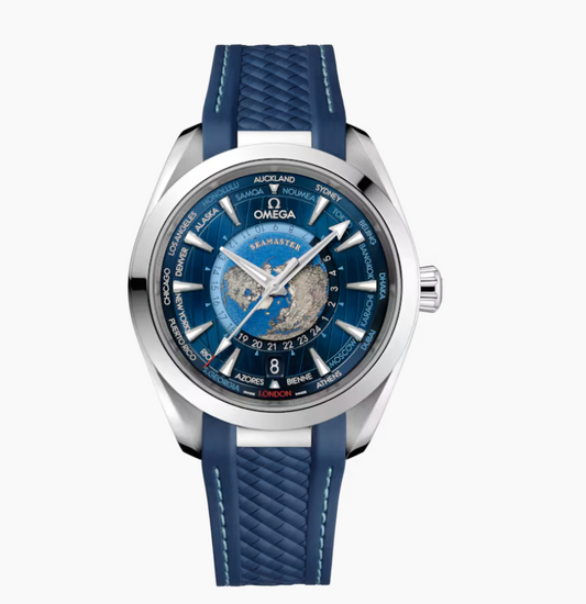 Omega Seamaster Aqua Terra Blue Dial, Blue Rubber 150m Master Chronometer Gmt 220.12.43.22.03.001