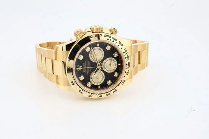 Superclone Rolex Daytona 40 mm Bright black and golden set with diamonds Dial 126508